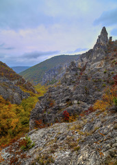Beautiful mountain landscape with colorful autumn forest