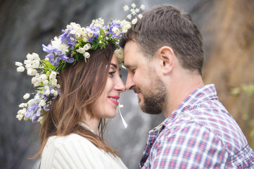 Fototapeta premium Portrait of a loving couple of hipsters