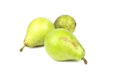 Pear on white background, front view