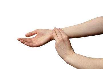 isolated female hand to measure pulse