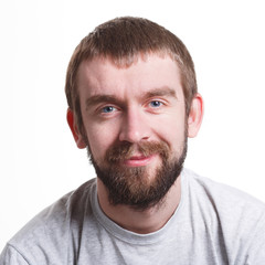 Fototapeta premium Facial expression, emotions, cheerful man smiling, close up