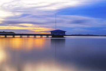 Sunset at the reservoir (Dok Krai reservoir), Rayong Province, Thailand.