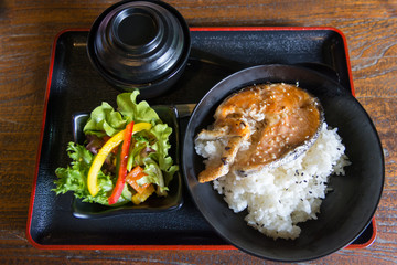 Japanese Grilled Salmon in Soya Sauce Served with Rice