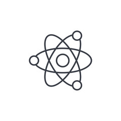 Atom, Physic Symbol thin line icon. Linear vector illustration. Pictogram isolated on white background