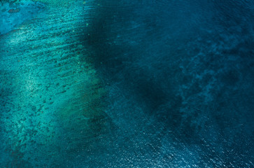 Aerial view of the coral reef in a shallow sea area