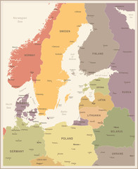 Fototapeta premium Baltic Sea Area Map - Vintage Vector Illustration
