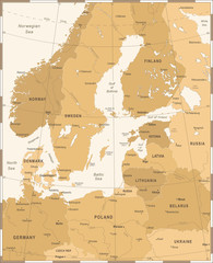 Naklejka premium Baltic Sea Area Map - Vintage Vector Illustration