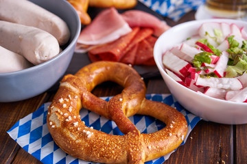 Oktoberfest food on wooden table