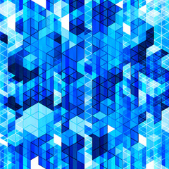 Abstract geometric seamless background in blue colors. Vector isometric endless backdrop.