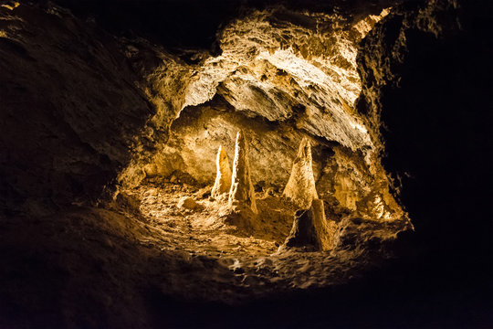 Several stalagmites in the cave.