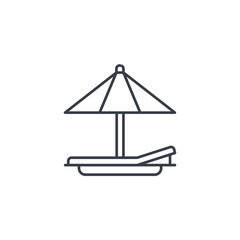 beach umbrella, sunbed, vacation tanning thin line icon. Linear vector illustration. Pictogram isolated on white background