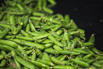 Sale of peas and mushrooms on farm market