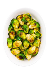 Brussels Sprouts Cabbage With Lemon Isolated on White background. Selective focus.