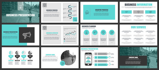 Business presentation slides templates from infographic elements. Can be used for presentation, flyer and leaflet, brochure, corporate report, marketing, advertising, annual report, banner.