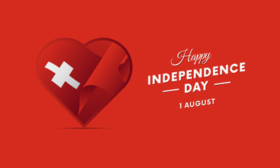 Switzerland Independence Day. 1 August. Waving flag in heart. Vector illustration.