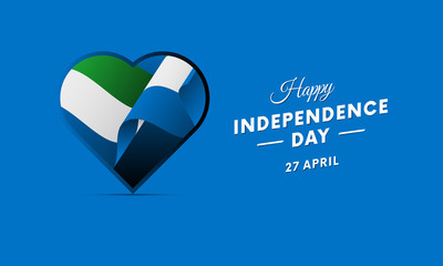 Sierra Leone Independence Day. 27 April. Waving flag in heart. Vector illustration.