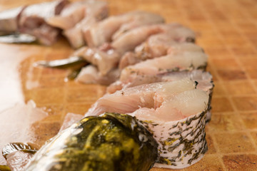 fresh pieces of fish, pike.