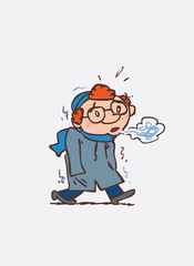 Well-kept red hair child. It is very cold. Character of boy, funny style, isolated.