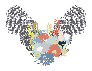 Flying flowers. Hand drawn wings and flowers. Conceptual. Wild at heart.
