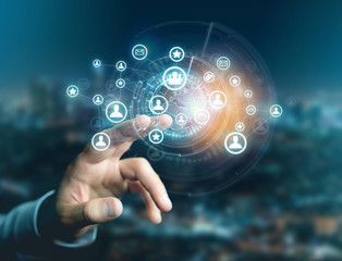 International network displayed on a futuristic interface with globe and connection - technology and business concept