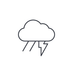 Lightning, thunder storm, rain and cloud thin line icon. Linear vector illustration. Pictogram isolated on white background