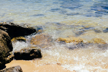 Beach coastline, sunny seascape landscape natural background