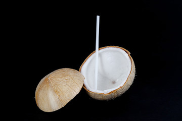 open fresh coconut see a white coconut meat