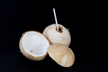 open fresh coconut see a white coconut meat