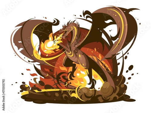 "Fire breathing dragon character" Stock image and royalty-free vector