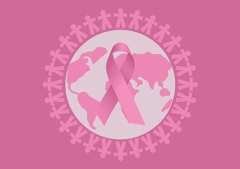 World map and breast cancer awareness concept