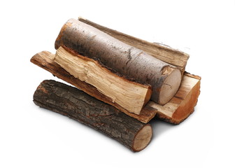 oak and beech stump, log fire wood isolated on white background with clipping path