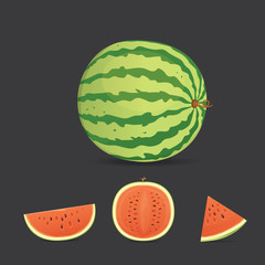 Fresh and juicy red watermelon and slices. Eat tropical fruits watermelons.