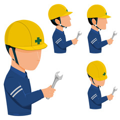 set of worker is holding the spanner on transparent background
