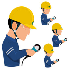 Set of worker is using the grinder on transparent background
