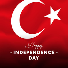Obraz premium Banner or poster of Turkey independence day celebration. Waving flag. Vector illustration.