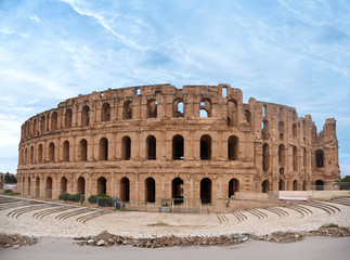 Roman Amphitheatre of El Jem: gladiatorial Arena of Tunisia. North Africa. Tunisia.