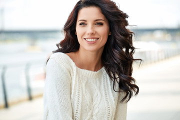lovely beautiful woman in a woolen sweater. Beauty concept