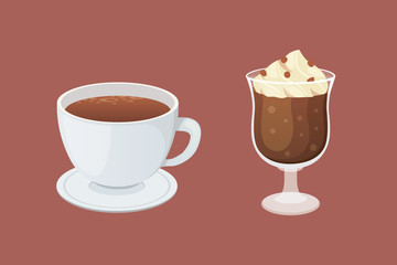 Coffee and sweet dessert isolated vector illustration.