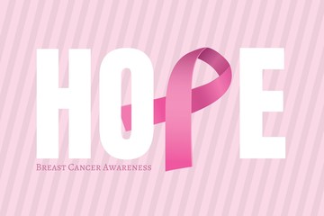 Hope text with pink ribbon and breast cancer awareness concept