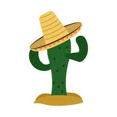 cactus with traditional hat mexican culture icon image vector illustration design 