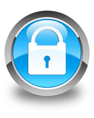 Padlock icon glossy cyan blue round button