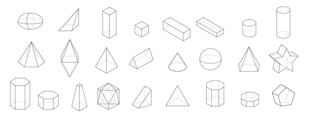 set of Basic 3d geometric shapes. Geometric solids vector  illustration  isolated on a white background.
- 170317341