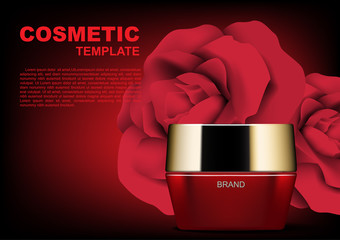 Cosmetic ads poster template, red cosmetic cream moisturizer