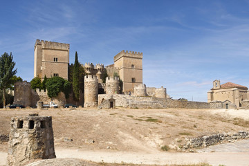 Castle and church  of Ampudia, Tierra de Campos, Palencia province, Castilla y Leon, Spain