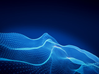 Abstract polygonal space low poly dark background with connecting dots and  lines.3D rendering