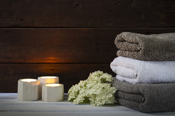 Fototapeta na wymiar Beautiful image of bath towels in a spa