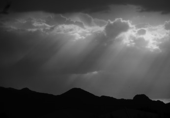 mountain sunset black and white