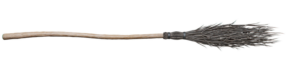 Witches broomstick for Halloween holiday. Isolated on white background. 3d rendering.
