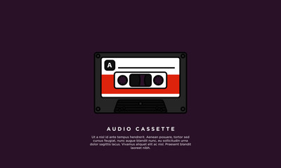 Cassette Tape (Line Art Vector Illustration in Flat Style Design)