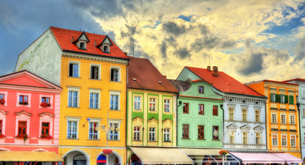 Buildings in the old town of Ceske Budejovice, Czech Republic.